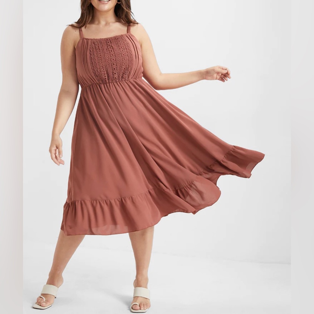 Plain Ruffle Eyelet Lace Chiffon Cami Dress